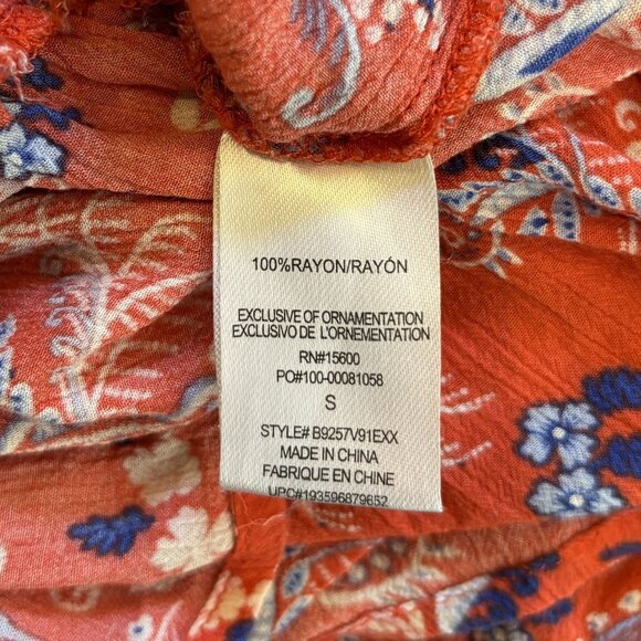 Democracy Women's Floral Boho Peasant Top Bell Sleeves Ruffle Hem Small Red/Blue - Picture 8 of 10